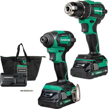 18V MultiVolt Cordless Brushless Driver Drill & Impact Driver Combo Kit, Power Tool Kit, 2 Lithium-Ion Metabo HPT