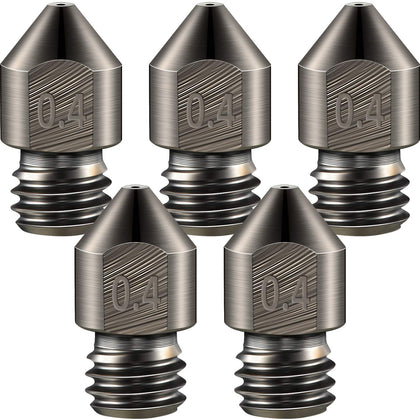 5 Pcs Hardened Steel Nozzles 0.4mm Mk8 3D Printer Nozzles | MK8 Extruder Nozzles, Wear Resistant, Compatible with