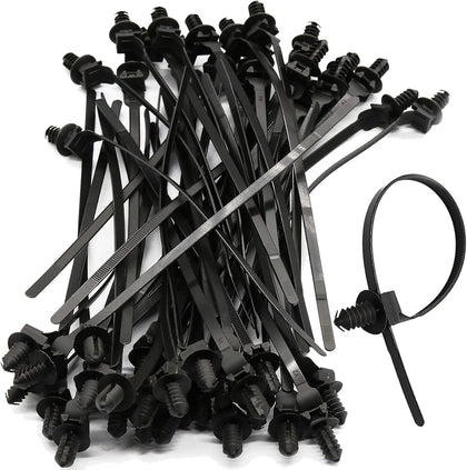 50 Pack Cable Zip Ties, Nylon Push Mount Self Locking Cable Ties | 8 Inch Black Zip Ties, 50 LBS Tensile Strength