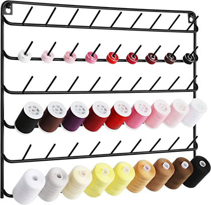 Thread Holder Wall 54 Spools Thread Rack Black Metal | Embroidery Spool Thread Organizer, Wall Mounted, With Hanging