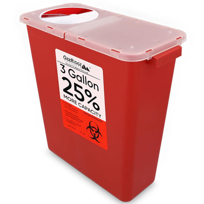 Large Sharps Container for Home Use and Professional 3 Gallon (1-Pack) with Rotating lid, Biohazard Needle and