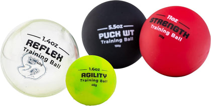 NHL Hockey Stick Handling Training Balls - 4 Pack | Deke + Hands Development, On + Off Ice Drills, Weighted Puck