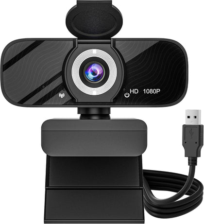 USB HD Webcam with Built-in Microphone and Rotatable Tripod, 1080P Video, Wide Angle Camera, Privacy Cover, for
