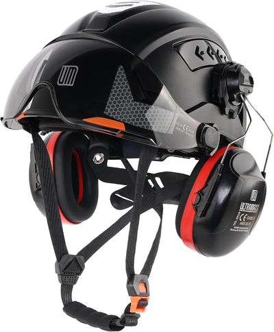 Type II Class C Hard Hat | Adjustable Face Visor & Detachable Ear Muffs | ANSI Z89.1 Certified, 6-Point Ratchet Fit