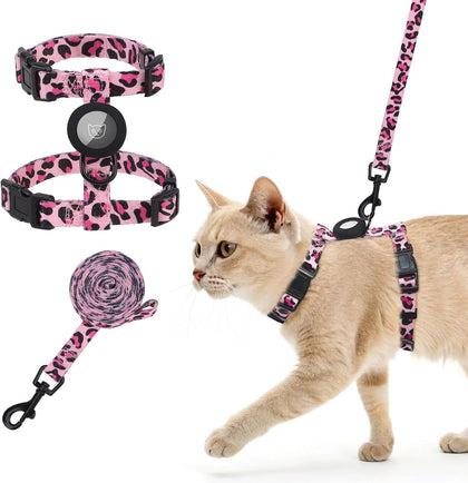 Adjustable Cat Harness and Leash Set with AirTag Holder, Escape-Proof Design for Small to Large Cats, Lightweight