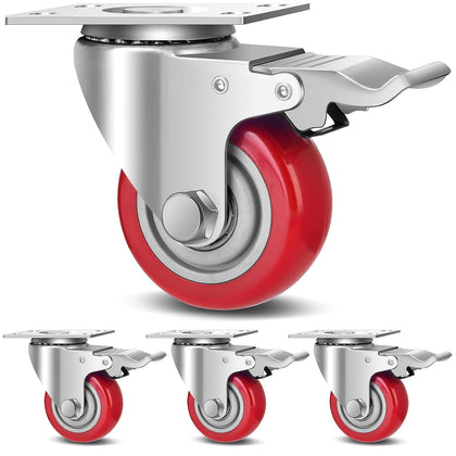 3 Inch Industrial Heavy Duty Swivel Caster Wheels with Brake,Set of 4 Safety Locking Casters,Load 1600lbs,Premium