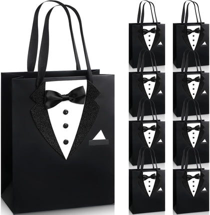 8 Pcs Groomsmen Gift Bags with 3D Tuxedo Design 8 x 4.5 x 10 Inch with Handle Groomsmen Paper Gift Bags for Wedding