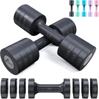 Adjustable Dumbbells Hand Weights Set: 5 lb Dumbbell Set of 2 Each 2lb 3lb 4lb 5lb Free Weights Fast Adjust Weight 4