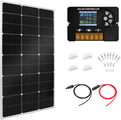 100W Monocrystalline Solar Panel Kit with 20A PWM Controller - 12V/24V High Efficiency Solar Panel for RV, Boat