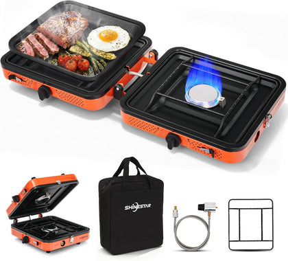 2 Burner Portable Propane Camping Stove, 17000 BTUs | Foldable Gas Stove for Camping, Outdoor Cooking, RV Trips, or