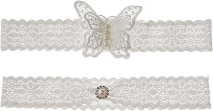 Bridal Wedding Garters 2 Pack, White Lace Bridal Butterfly Garters