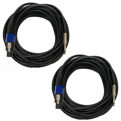Professional 2-Pack 25 Feet 12 Gauge Speakon to 1/4 Inch TS Speaker Cables | Heavy duty, low resistance, no signal