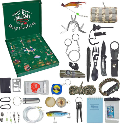 Survival Kit Advent Calendar - 24 Days Christmas Countdown Calendar Emergency Survival Gears Gift for Men Teen Adult