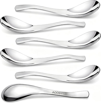 Soup Spoons,Heavy Duty Thick Short Handle Ramen Spoon, Set of 6