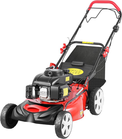 21-Inch 5HP Lawn Mower, 140CC 4-Stroke OHV Engine, Self-propelled Gas Powered Lawn Mowers, 8 Height Adjustment Push