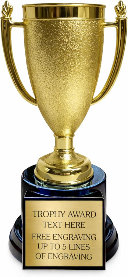 Personalized Trophy Cup with Custom Engraved Plate – 7.5" Gold Award Cup Trophy – Custom Engraving for Team Awards