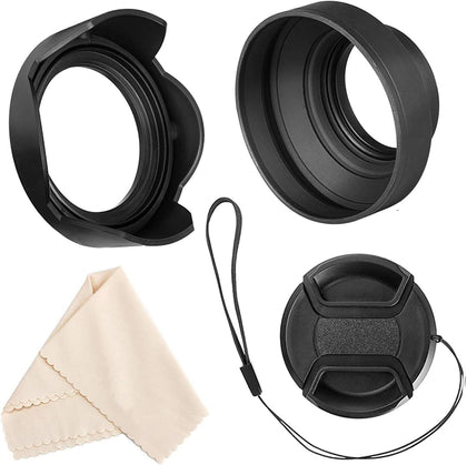77mm Lens Hood Set, Collapsible Rubber Lens Hood with Filter Thread + Reversible Tulip Flower Lens Hood + Center