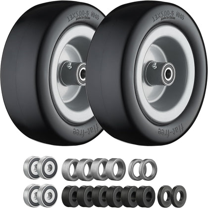 13x5.00-6 Flat Free Tire and Wheel Lawn Mower Tires Gray | Zero Turn Mower Tires with 3/4", 5/8" and 1/2" Bearings