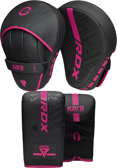 Boxing Pads and Bag Gloves Set, Maya Hide Leather Kara Hook and Jab Training Pads, Curved Focus Mitts for MMA, Muay