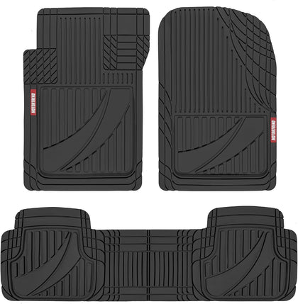 FlexTough Advanced Black Rubber Car Floor Mats – Heavy Duty Trim to Fit All Weather Floor Mats for Cars Truck SUV
