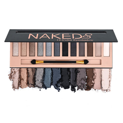 12 Colors Makeup Smoky Eyeshadow Palette Natural Nude Matte Shimmer Glitter Pigment Eye Shadow Pallete Set Black Eye
