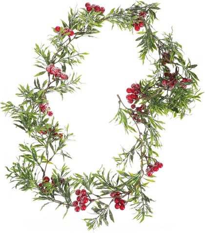 Christmas Garland for Table Decorations, 5.2Ft Holiday Garland with Frosted Snowy Bristle Pine for Mantle Stairs