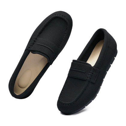 Loafers for Women Comfortable Slip on Work Flats Shoes Womens Dressy Casual Walking Shoes Black Knit Fabric Size 11