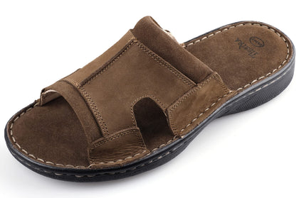Mens Leather Slide Sandals Comfortable Lightweight Summer Casual Beach Slides for Men Indoor & Outdoor slip on