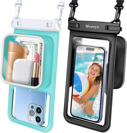 2 Pack IPX8 Waterproof Phone Pouch, Large Space Cell Phone Pouch Floating, Water Proof Phone Case with Lanyard, Phone