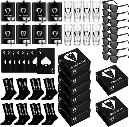 48 Pcs Groomsmen Gifts Box Set Groomsmen Box Stainless Steel Flask Shot Glasses Beer Bottle Poker Card Opener