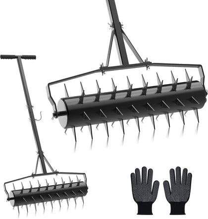 18Inch Rolling Lawn Aerator, Upgraded Heavy Duty Aerators | Lawn Soil Penetrator Spikes w/ 3 Adjustable Height