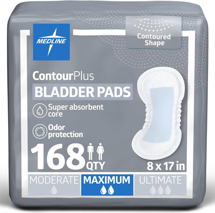 ContourPlus Bladder Control Incontinence Pads, Maximum Absorbency, 6.5" x 13.5", 28 Count (Pack of 6)
