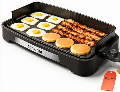 Cleansnap Everyday Electric Griddle, 20” Nonstick Grill with Foldable Anti-Mess Shield, 1700W Fast Heating, ILAG