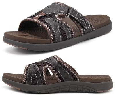 Mens Sport Recovery Sandals Plantar Fasciitis Soft Cushion Lightweight Orthotic Slides for Men Brown Size 9.5