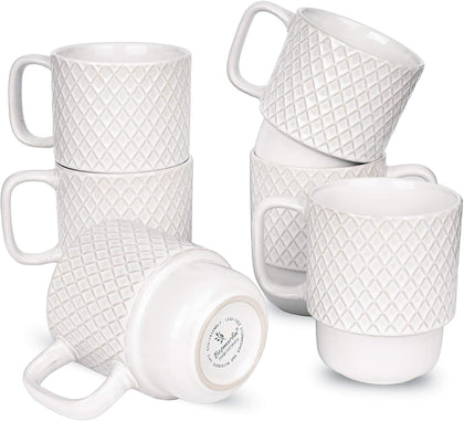 Large Ceramic Stackable Coffee Mugs Set of 6, 17 Oz, Dishwasher and Microwave Safe (White, 17 Oz)