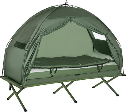 Camping Tent Cot 6-in-1 Folding Tent Cot Combo, with Mattress | Pillow, Sleeping Bag, Bed Cover, Roller Carrying Bag