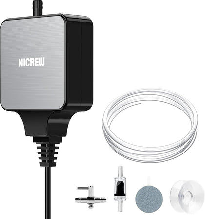 Nano Silent Aquarium Air Pump Black, Aquarium Aerator with Accessories for UP to 20 Gallon Fish Tank, Super Quiet