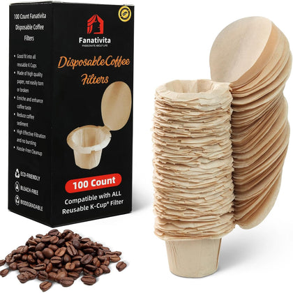 100ct K Cup Coffee Filters with Genius Lid, Unbleached | Fits Most Reusable K-Cups, Chlorine-Free, Compostable Paper