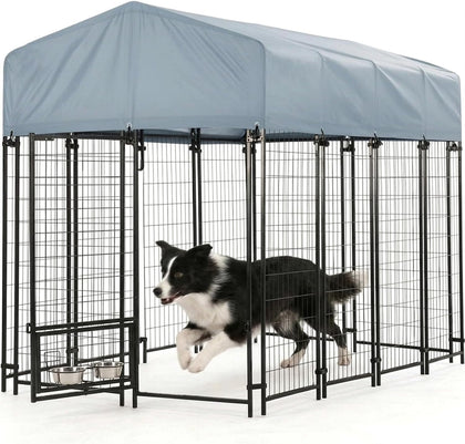 8x4x6 FT Outdoor Dog Kennel with Roof, Heavy Duty Large Dog Pen Cage