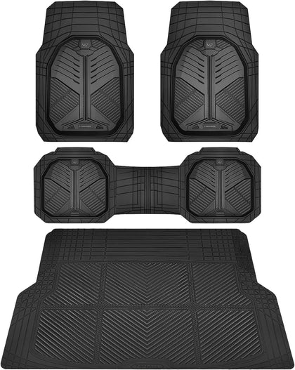 Heavy Duty Rubber Car Mats with Cargo Liner, Deep-Dish Car Floor Mats and Trunk Mat All Weather, Universal