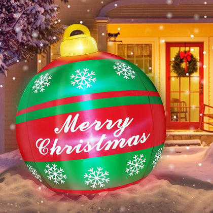 6 Ft Giant Christmas Inflatable Ball Christmas Decorations Outdoor with LED Lights Snowflake Merry Christmas Blow Up