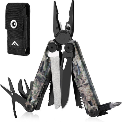 15-in-1 EDC Multitool Pliers with Sheath, Pocket Knife | Stainless Steel with Knife, Saw and Screwdrivers. Nylon