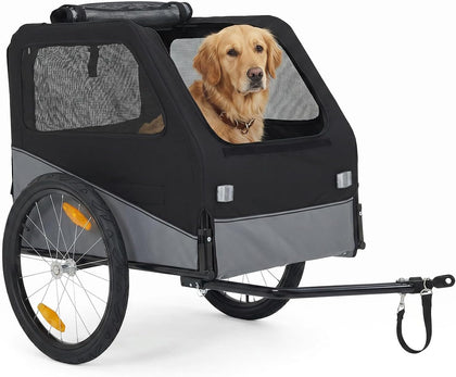 Heavy-Duty Collapsible Dog 100 lb Bike Trailer Carrier, Black