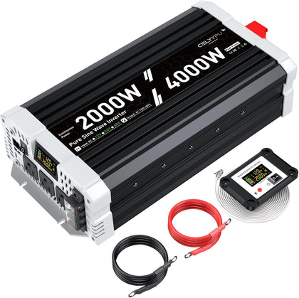2000 watt Pure sine Wave Inverter, 12V DC to 110V AC Power Inverter, with 3 AC Output sockets, USB Port, Type-C Port