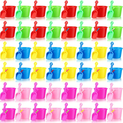 96 Pcs Beach Sand Buckets and Shovels 6.1'' Beach Bucket with Shovel Bulk Pails and Shovel Set Beaches Sand Toy Kit