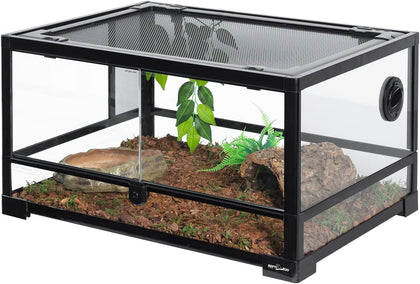 Full Glass 20 Gallon Reptile Tank, Front Opening Reptile Terrarium 24" x 18"x 12", Double Hinged Opening Doors & Top
