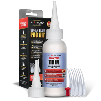 Super Fast Thin CA Glue – Super Glue Pro Kit with Precision Microtips Anti-Clog Cap & Extra Nozzles – Premium