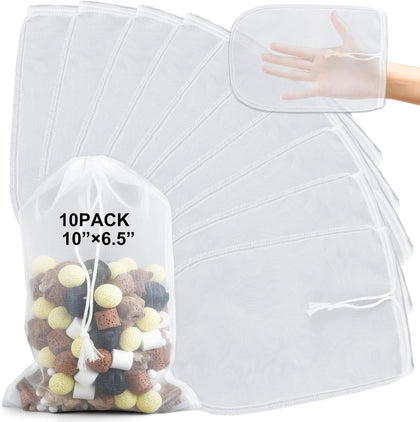 10 Pcs Aquarium Filter Media Bags,6.5 x 10 Inch,180um Mesh Bags
