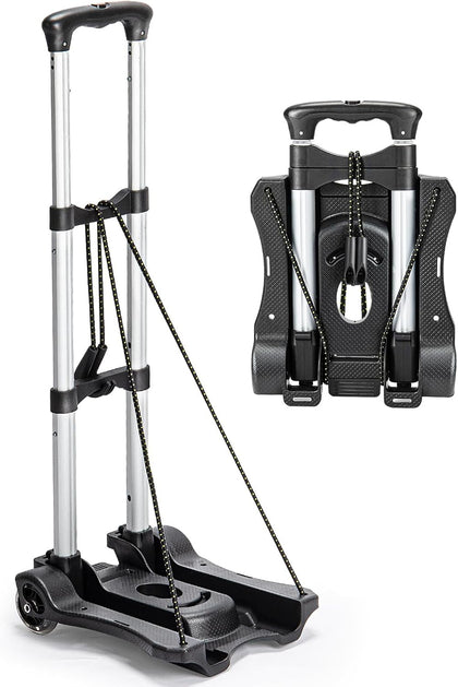 Small Folding Hand Truck Dolly with 2 Wheels, Foldable Luggage Cart, Lightweight Aluminum Collapsible Trolly Portable