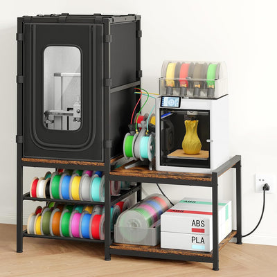 3D PrinterTable with Dustproof & Noise Reducing Enclosure —4-Tier 3D Print Stand & Filament Organized for Home